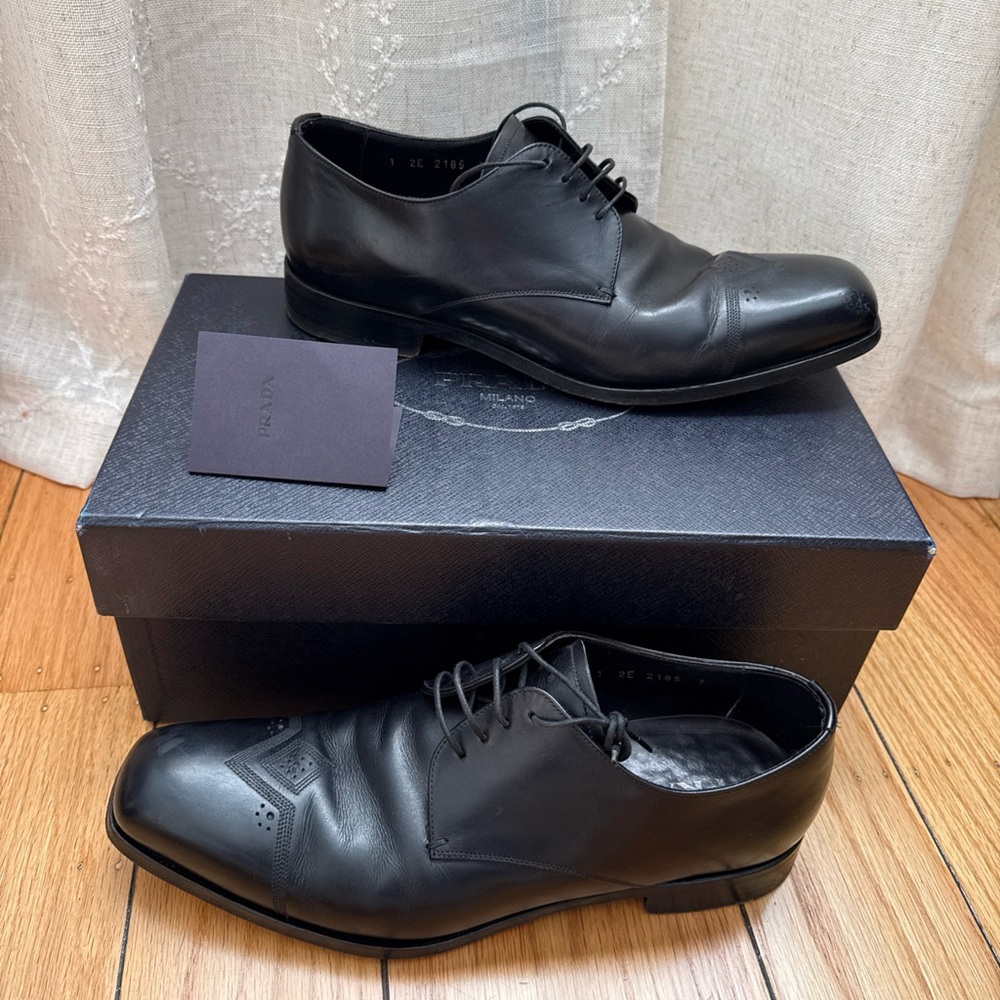 Prada Men's Black Leather Dress Shoes Sz 7 2EE